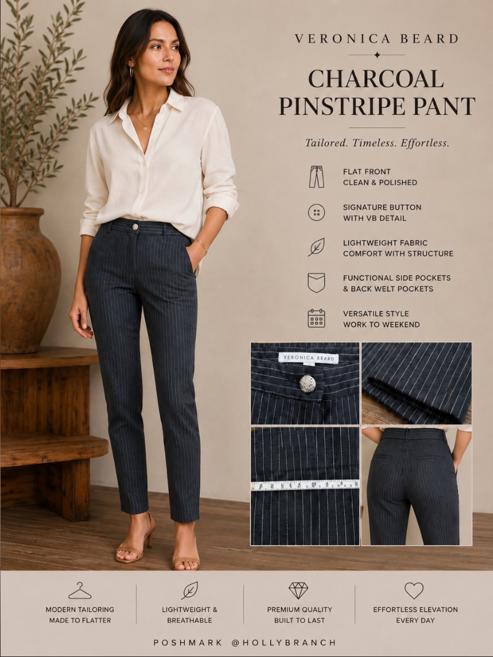 Veronica Beard charcoal Pants with White Pinstripes
